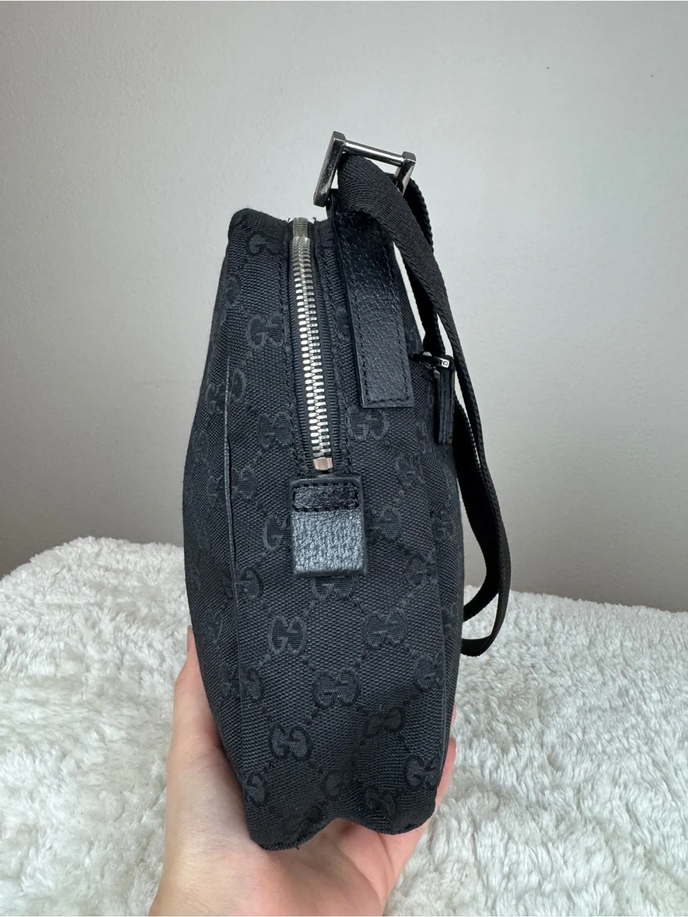 Gucci Black Monogram Messenger Bag with Adjustable Strap